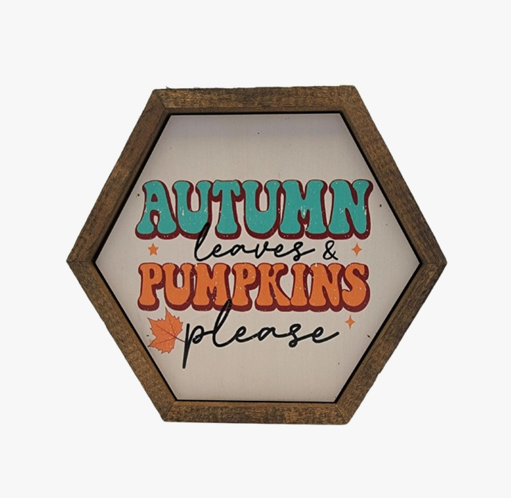 Autumn Leaves & Pumpkin Fall Décor Signs - Hexagon Signs