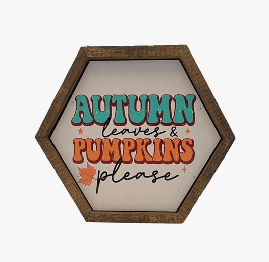 Autumn Leaves & Pumpkin Fall Décor Signs - Hexagon Signs