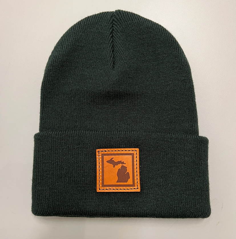 Unisex Michigan Leather Patch Knit Beanie