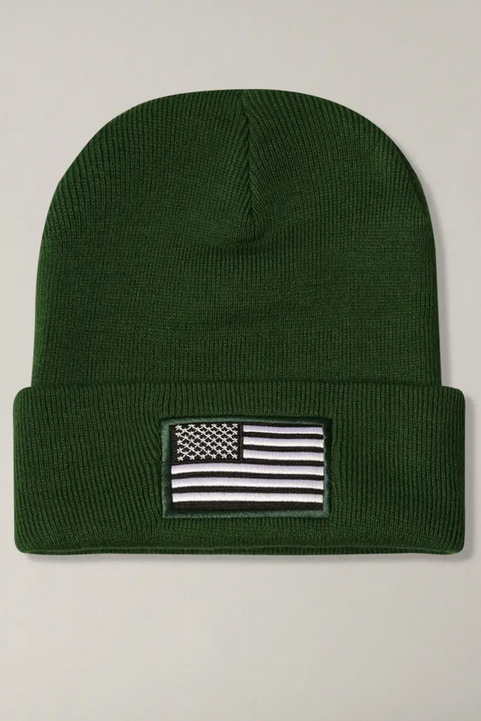 USA Flag Embroidery Patch Foldable Cuff Beanie Hat