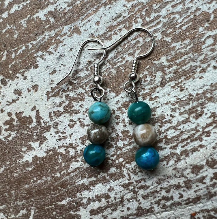 Petoskey Stone + Blue Jasper Earrings