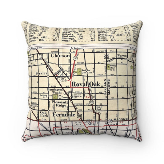 Royal Oak Michigan Map Pillow Cover with Pillow Insert