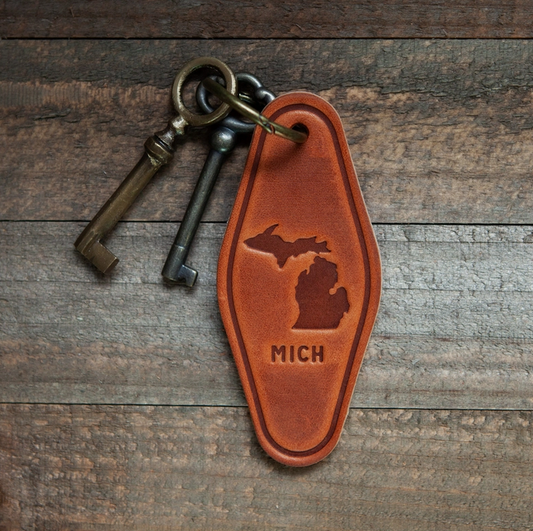 Michigan Silhouette Leather Keychain Motel Style