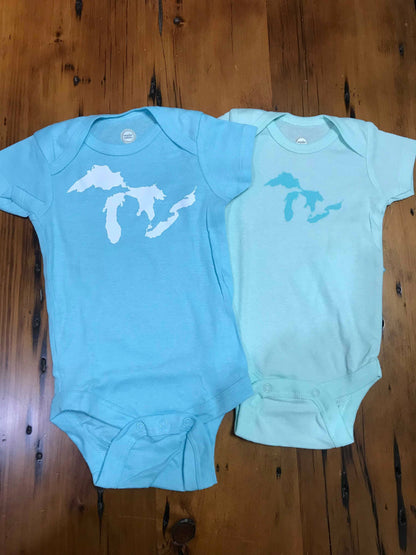 Michigan Great Lakes Outline Baby Onesie