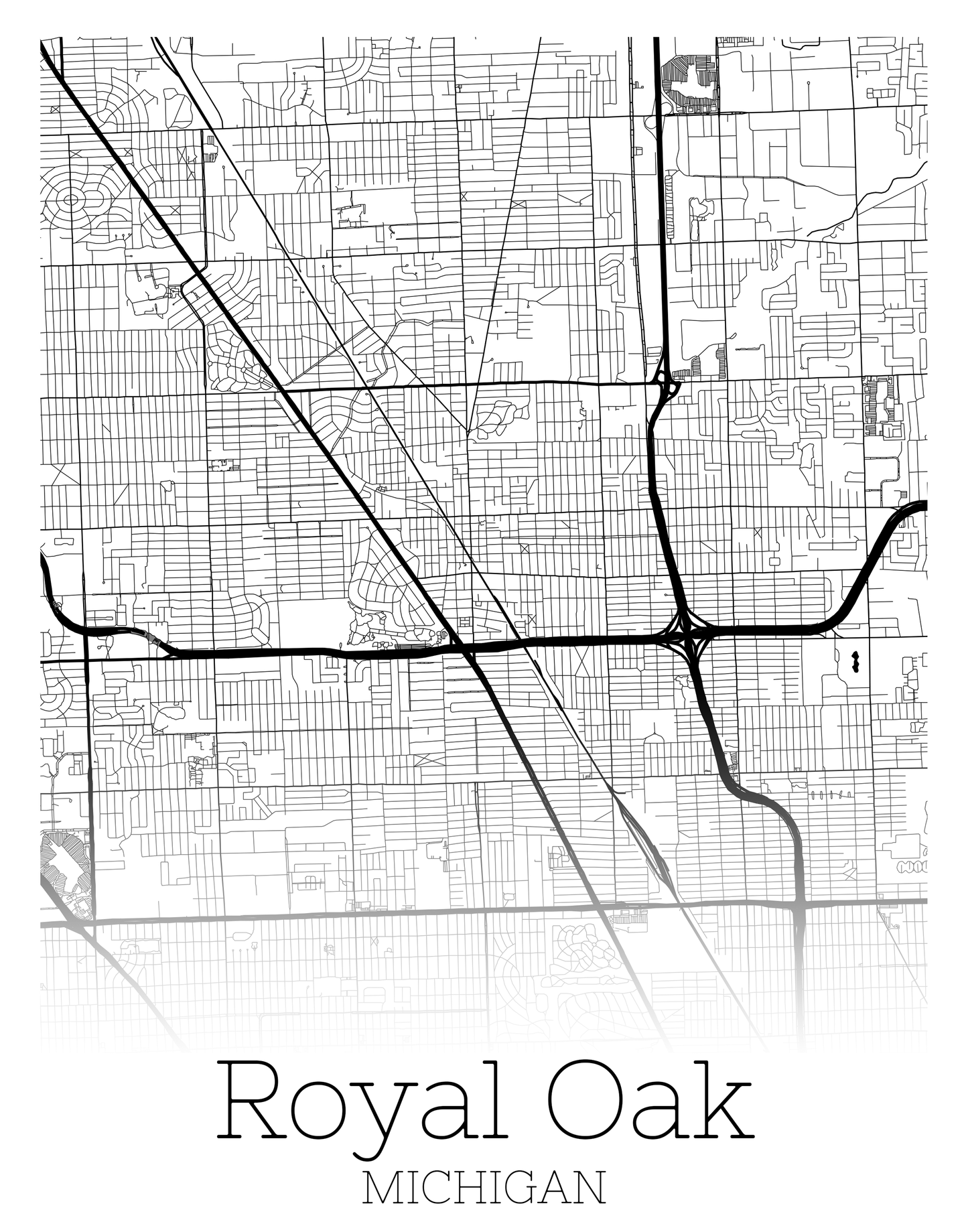 Royal Oak Michigan Poster Map Print
