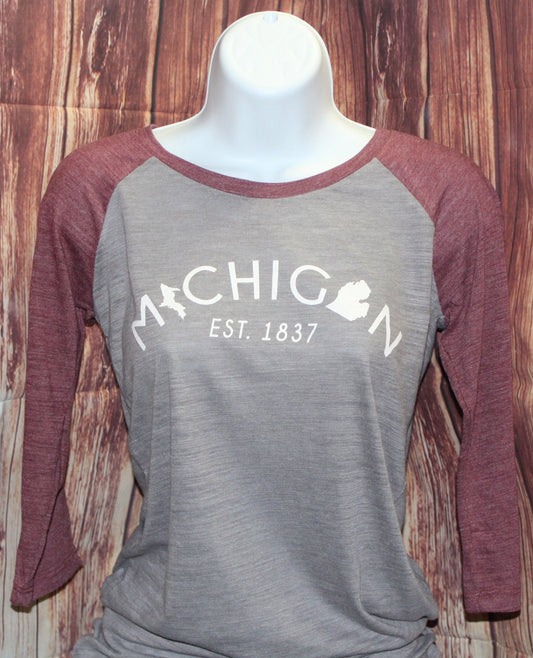 Women's Michigan Established 1837 Raglan Baseball Tee