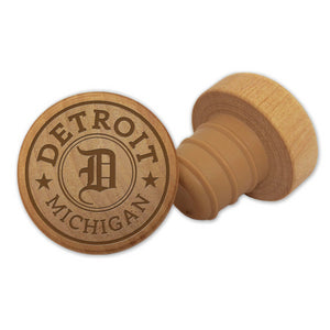 Detroit Michigan Wood & Rubber Wine Stopper