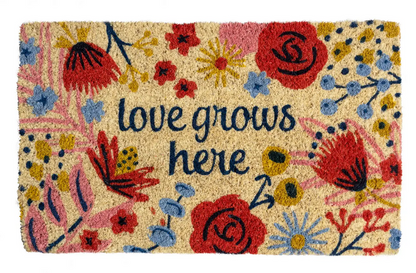 Love Grows Here Handwoven Coconut Fiber Doormat