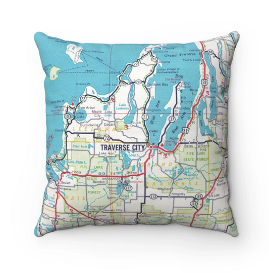 Traverse City Michigan Map Pillow