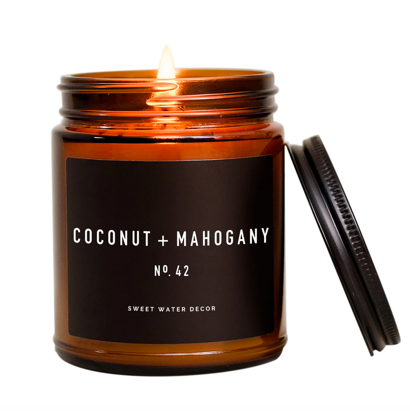 Coconut and Mahogany Soy Candle | Amber Jar Candle