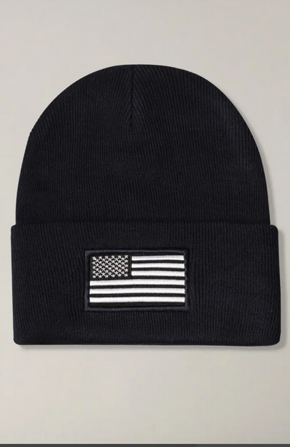 USA Flag Embroidery Patch Foldable Cuff Beanie Hat