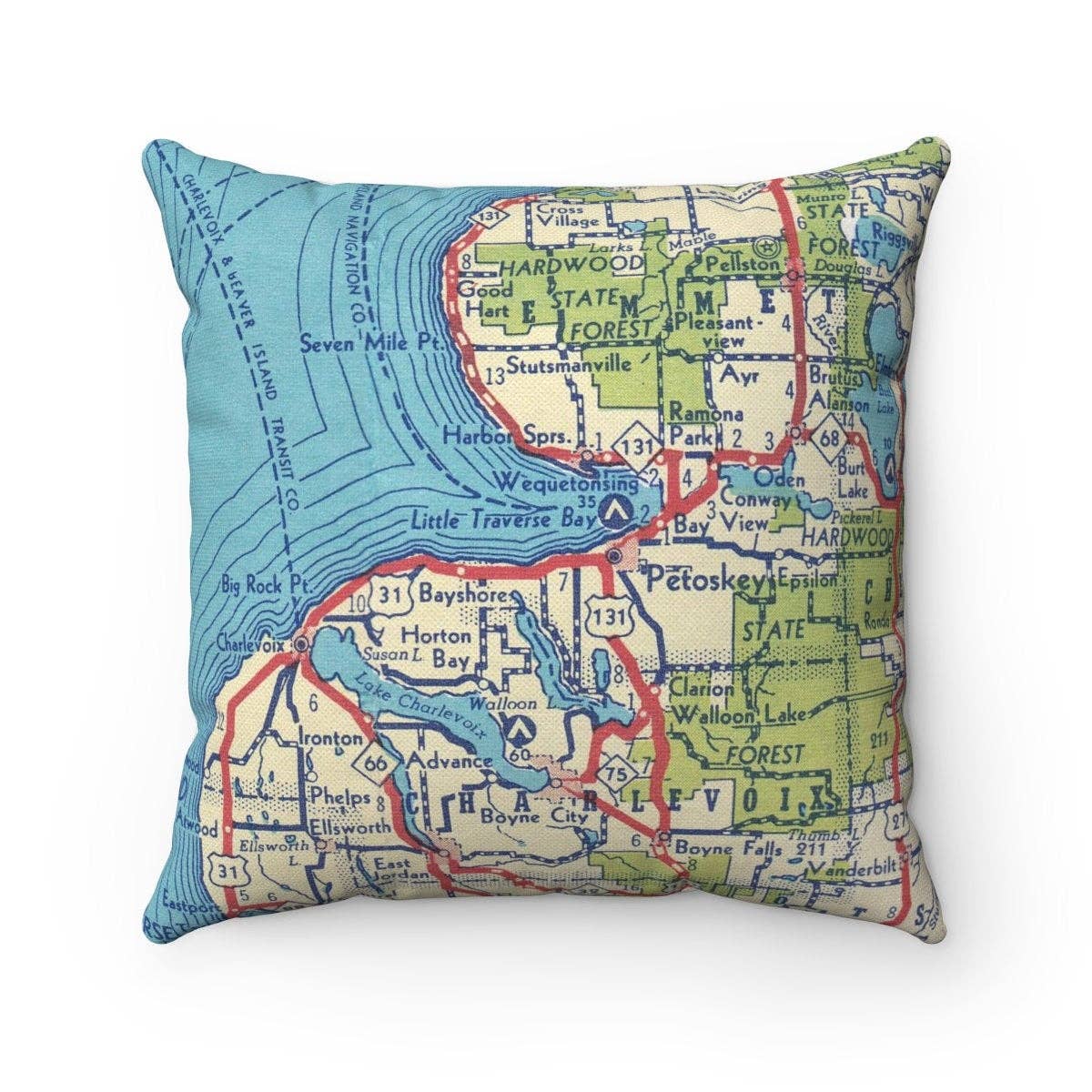 Charlevoix Michigan Map Pillow