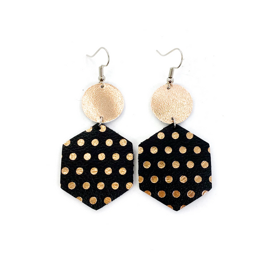 Metallic Rose Gold Polka Dot Leather Earrings