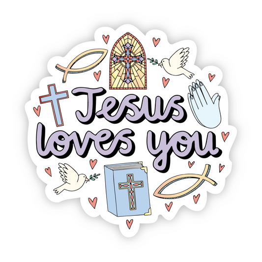 Jesus Loves you Purple Sticker