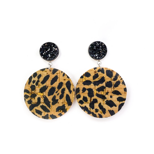 Black Leopard Print/ Dalmatian Leather Earrings