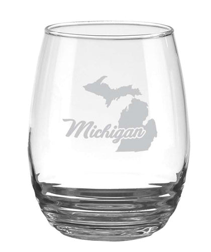 Michigan Etched Wine Glass