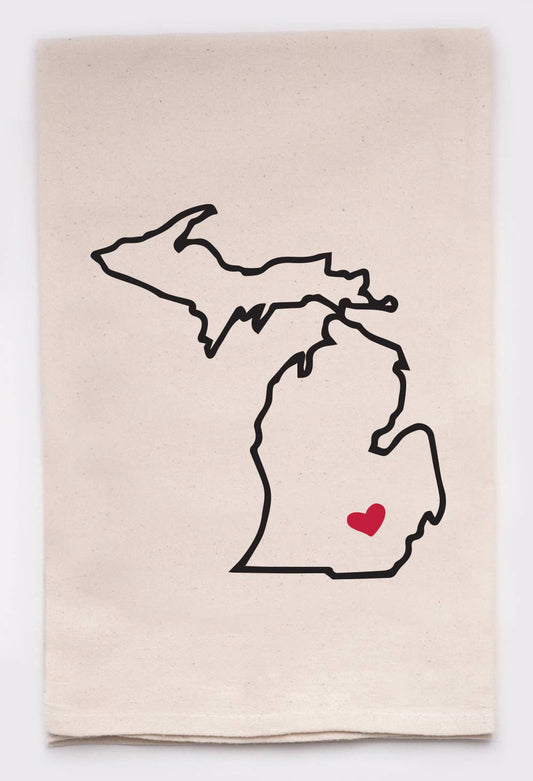 Michigan Love My State Kitchen Tea Towel With Heart Pin